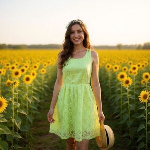 Maurices Neon Green Lace Dress (Medium)